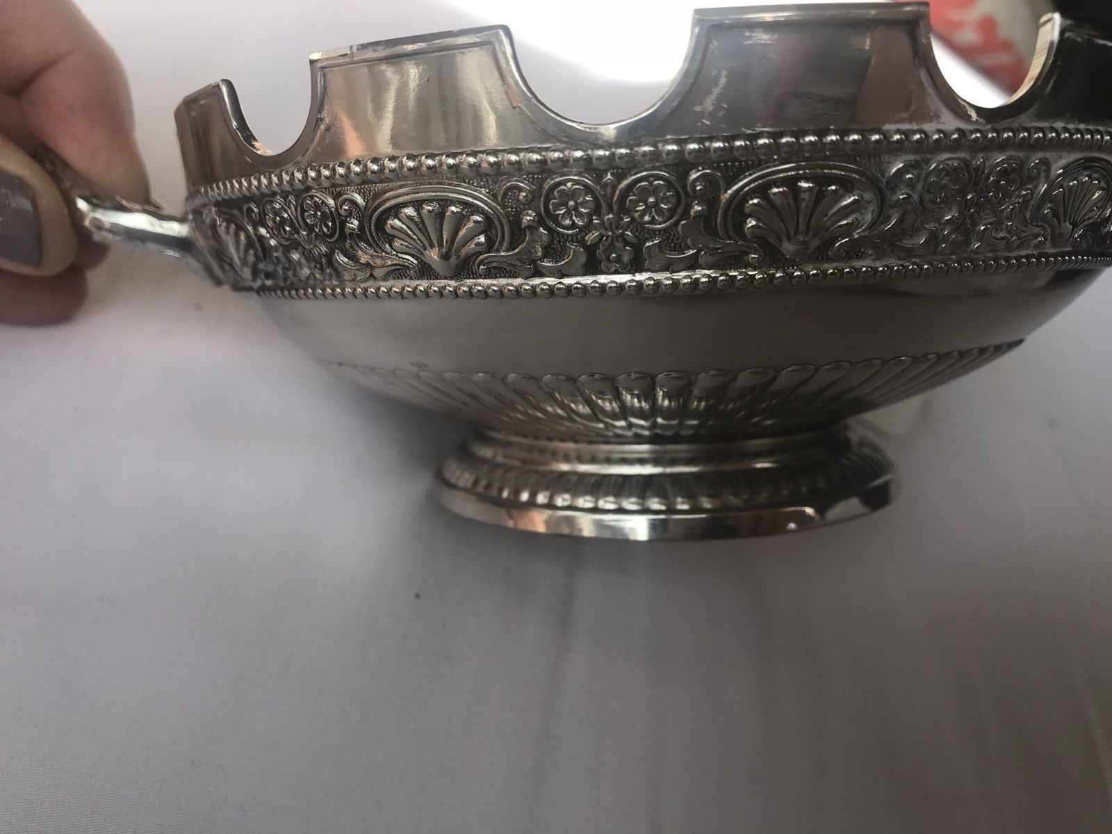 Vintage Silver Plated Small Serving Bowl with Handles and Ornate Details