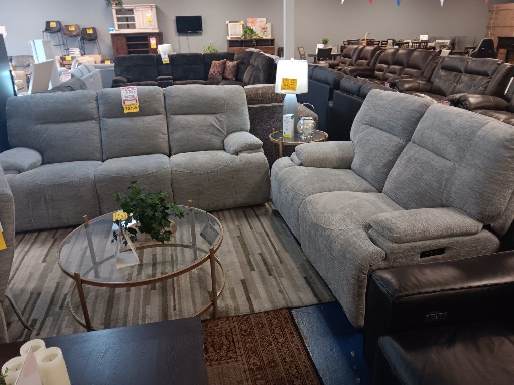 Grey Fabric Reclining Living Room Sofa Set