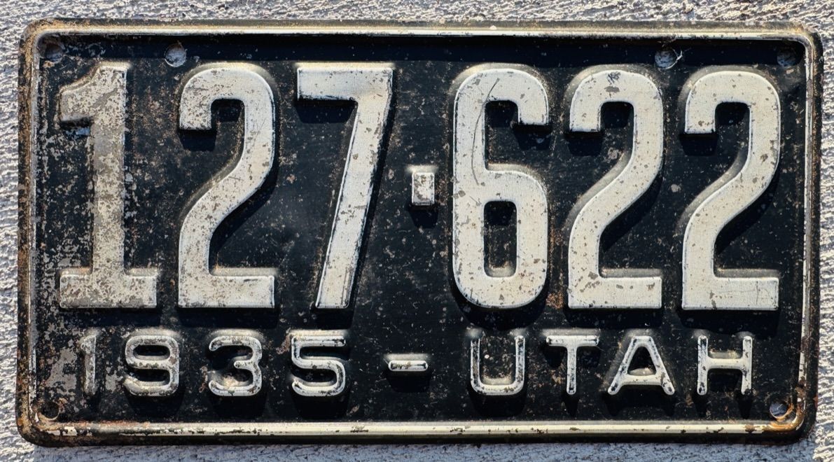 Vintage 1935 Utah License Plate - Black & White, Historic Collectible