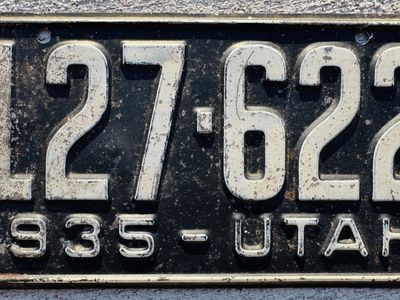 Vintage 1935 Utah License Plate - Black & White, Historic Collectible
