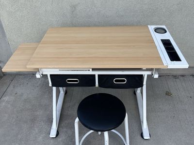 Adjustable Crafting/Art Table with Storage & Stool