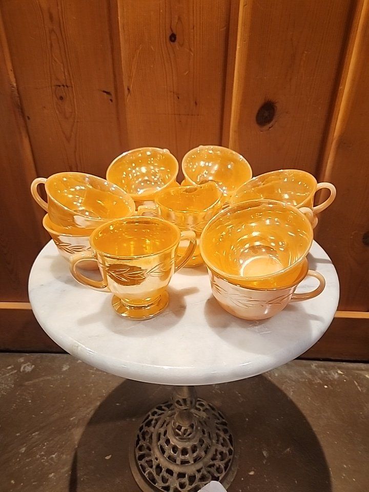 Vintage 1950's Anchor Hocking Fire King Peach Lusterware Teacup Set 24 total pieces
