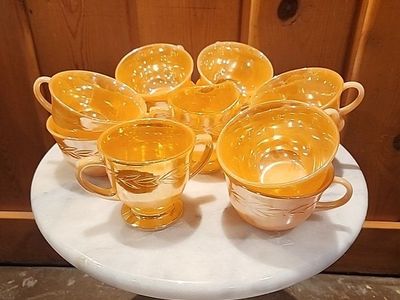 Vintage 1950's Anchor Hocking Fire King Peach Lusterware Teacup Set 24 total pieces