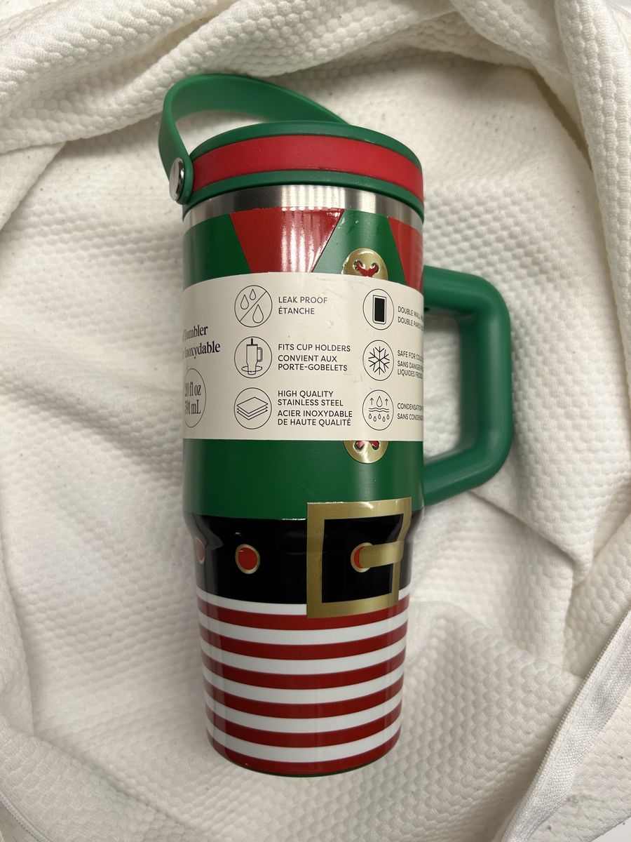 Ashland Christmas Elf 20oz Stainless Steel Insulated Tumbler w/ Handle, Flip Up Straw, Leak-Proof