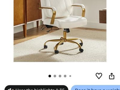 HULALA HOME Executive Office Chair with Adjustable Lumbar Support, Leather Ergonomic Padded Armrests, Tilt white w/ gold accents