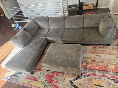 L shape sectional and ottoman - Sofa is 2 pieces - microfiber