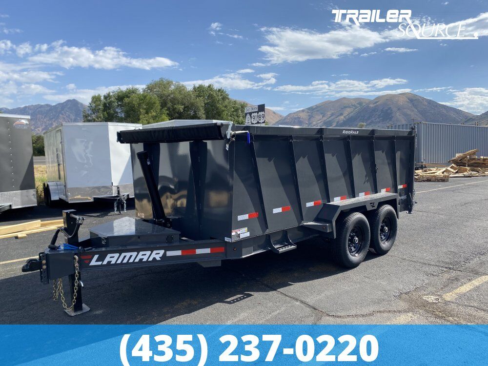 7x14 Lamar DT Dump Trailer - 48" Sides - 14K GVWR - 7 Gauge Floor, Stabilizer Jacks, Telescopic
