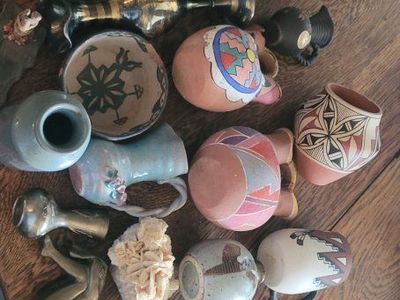 Vintage Southwestern Pottery and Brass Decor Lot - Pottery Vases, Bowls & Figurines