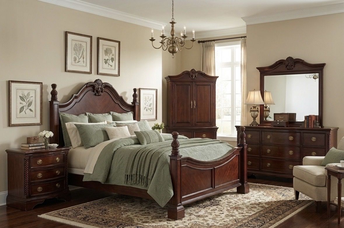 6-Piece Traditional Cherry Wood King Bedroom Set