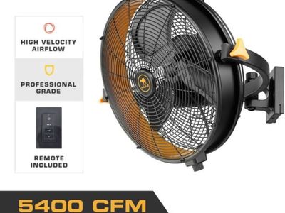NEW MULE 18" Industrial Wall Mount Fan, 3-Speed Electric Garage Cooling with Remote Control. Never Used!