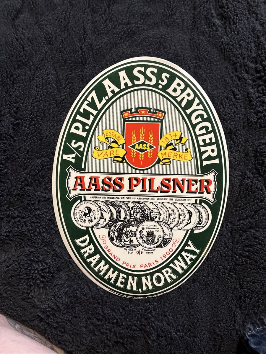 Vintage Aass Pilsner Bryggeri Drammen Norway Oval Tin Beer Sign