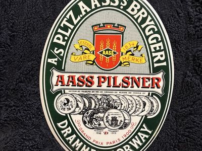 Vintage Aass Pilsner Bryggeri Drammen Norway Oval Tin Beer Sign