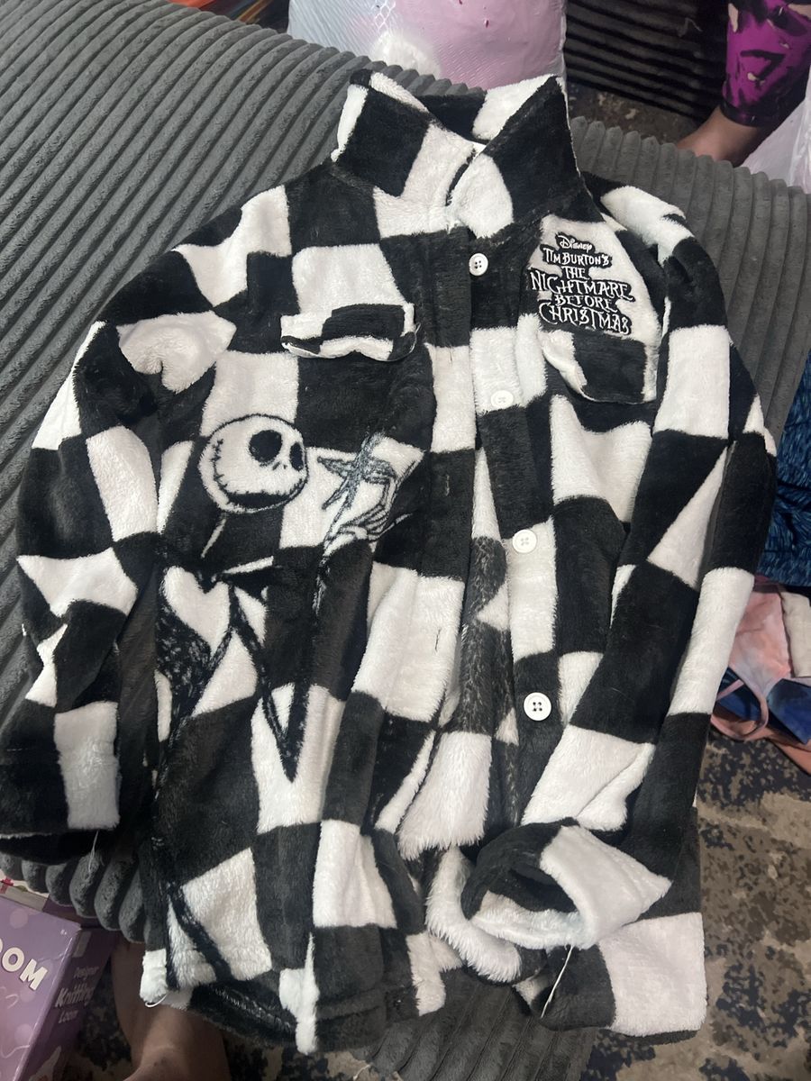 Disney The Nightmare Before Christmas Checkered Fuzzy Button-Up Shirt XL