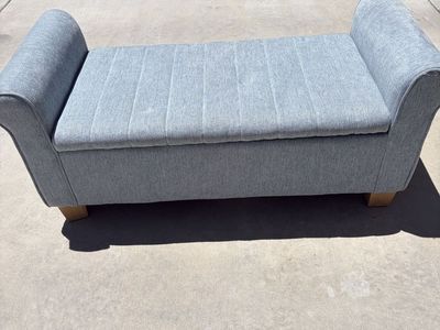 Upholstered Storage Bench Light Blue Fabric Rolled Arms Accent Furniture Entryway Bedroom