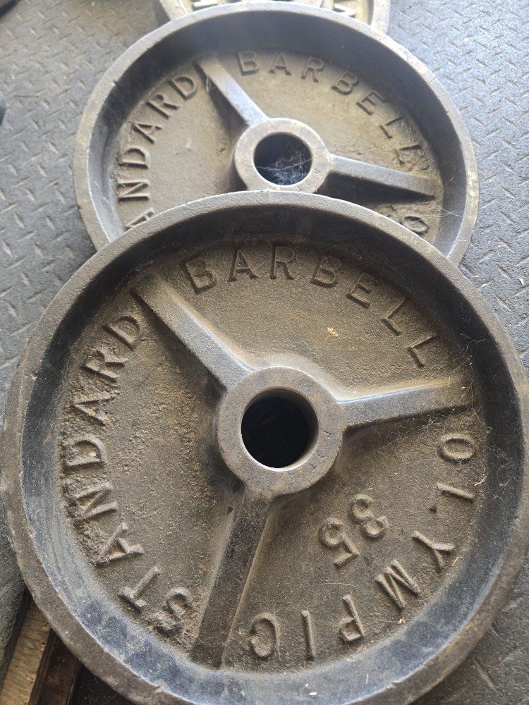 Pair of Vintage Standard Barbell 35lb Olympic Weight Plates - Cast Iron