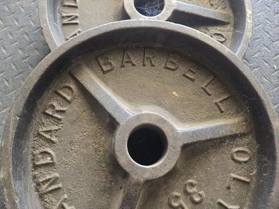 Pair of Vintage Standard Barbell 35lb Olympic Weight Plates - Cast Iron