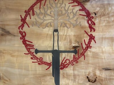 Custom Lord of the Rings Wood Coffee Table - 46" x 22" Live Edge Maple Top, Walnut Trim, Epoxy Finish