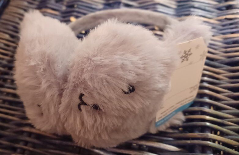 SOFT FLUFFY BUNNY  GRAY BUNNY EAR MUFFS!