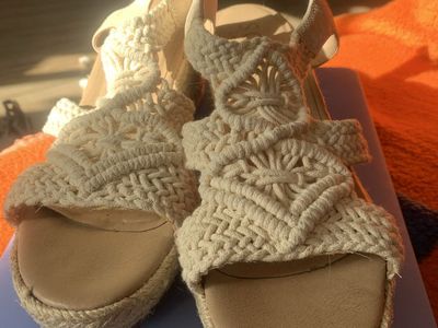 Naturalizer Cream Macrame Woven Espadrille Wedge Sandals Size 7