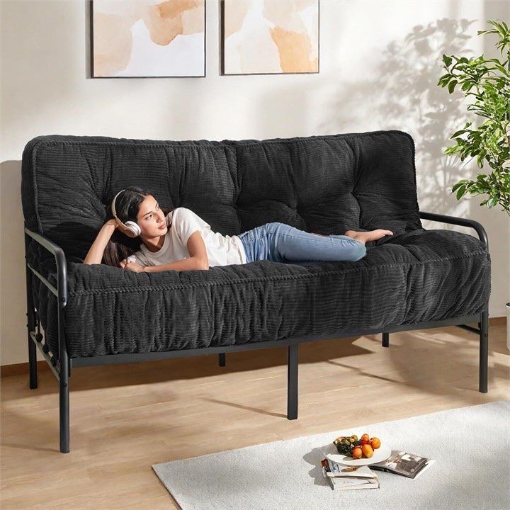 NEW & SEALED: MAXYOYO 8" Queen Futon Mattress (Corduroy Black) — Mattress Only