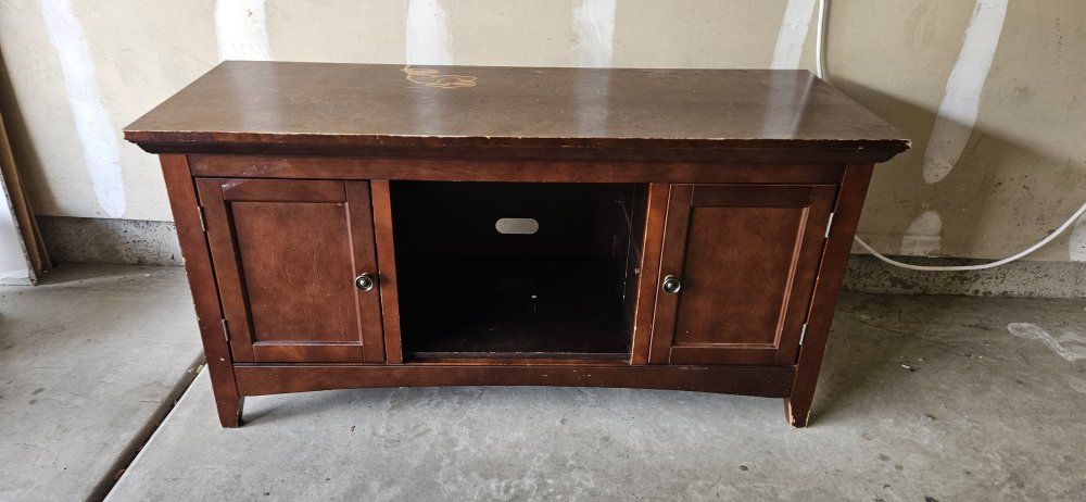 Dark Wood TV Stand Media Console with Storage Cabinets and Shelves