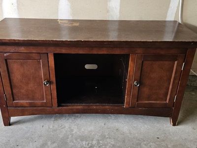 Dark Wood TV Stand Media Console with Storage Cabinets and Shelves