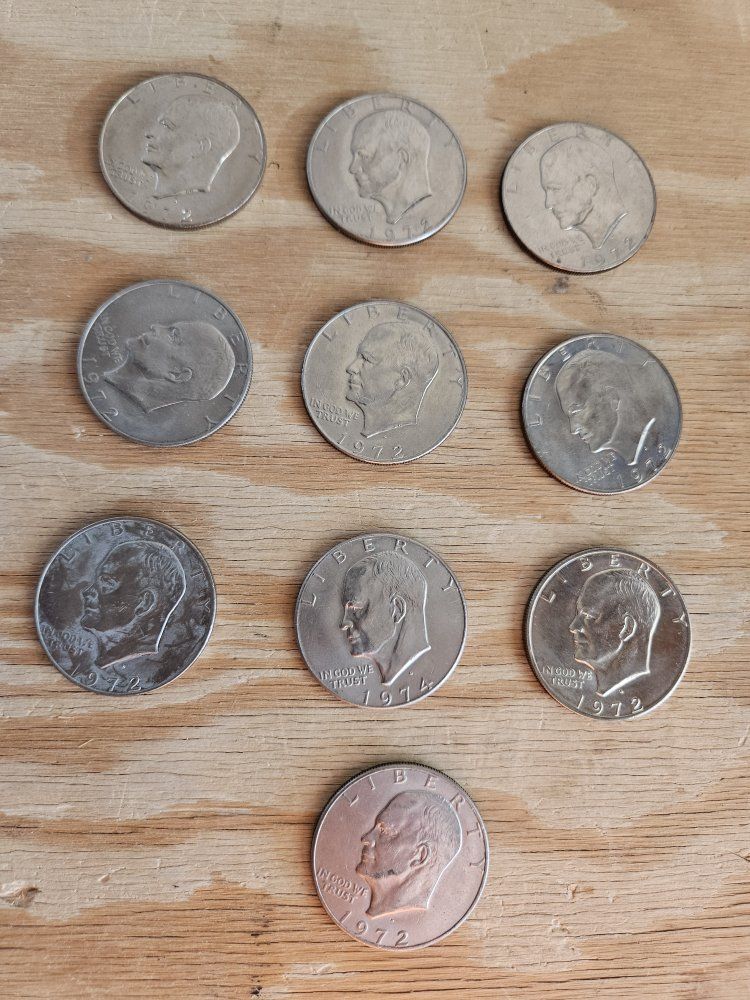 Lot of 10 Eisenhower Uncirculated Silver Dollar Coins 1972 & 1974 - Collectible US Currency