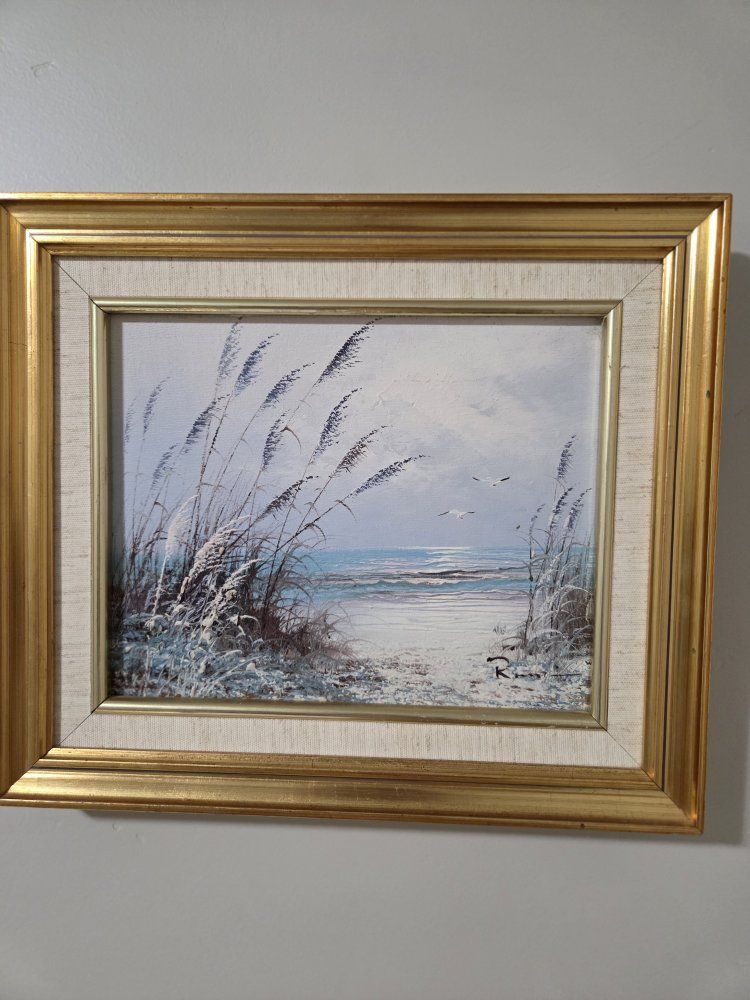 Framed Original Coastal Beach Seascape Oil Painting Signed Artist Ross.
