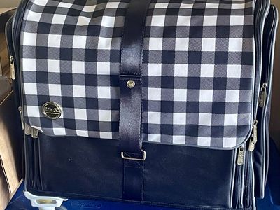 New! We R Memory Keepers Black & White Gingham 360 Rolling Craft Tote Scrapbook Storage
