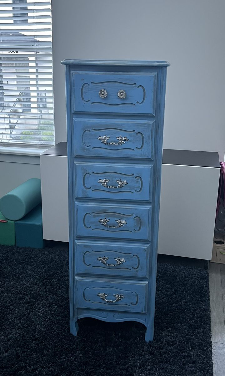 Vintage Blue 6-Drawer Tallboy Lingerie Chest