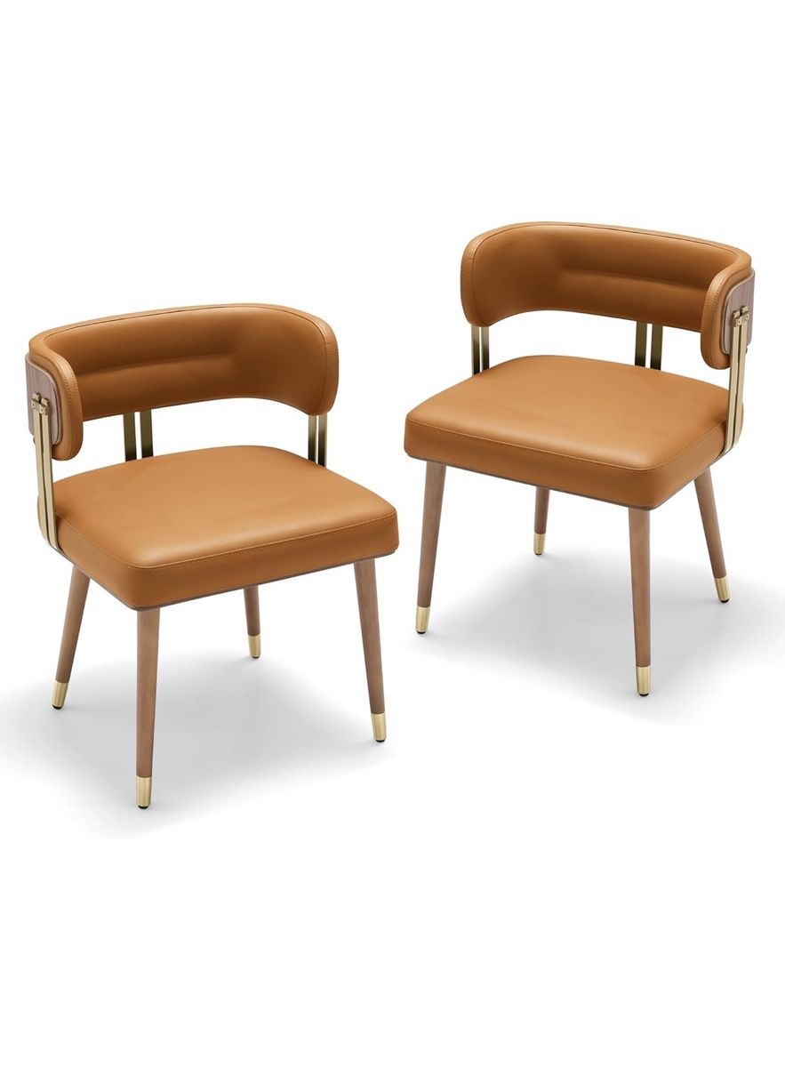 Modern Faux Leather Dining Chairs – Set of 2 – Cinnamon Orange