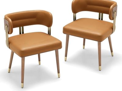 Modern Faux Leather Dining Chairs – Set of 2 – Cinnamon Orange