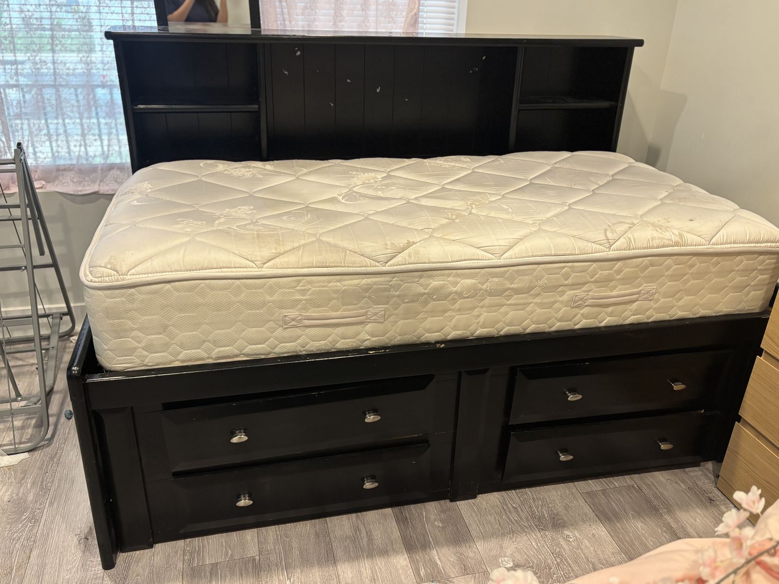 Black Bed Frame with Headboard and Storage Drawers - Full Size