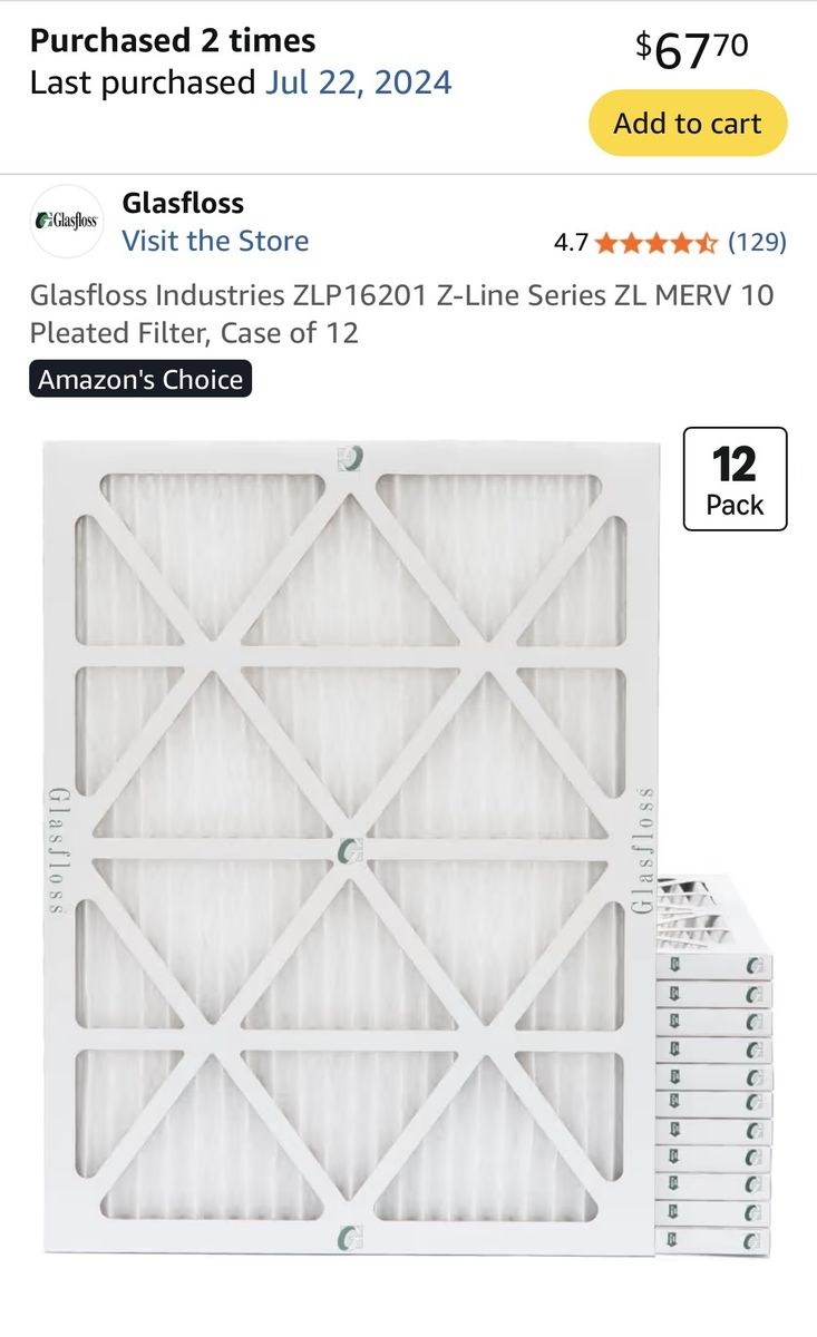 Glasfloss Industries ZLP16201 Z-Line Series ZL MERV 10 Pleated Air Filter - 16x20x1 (Case of 11)