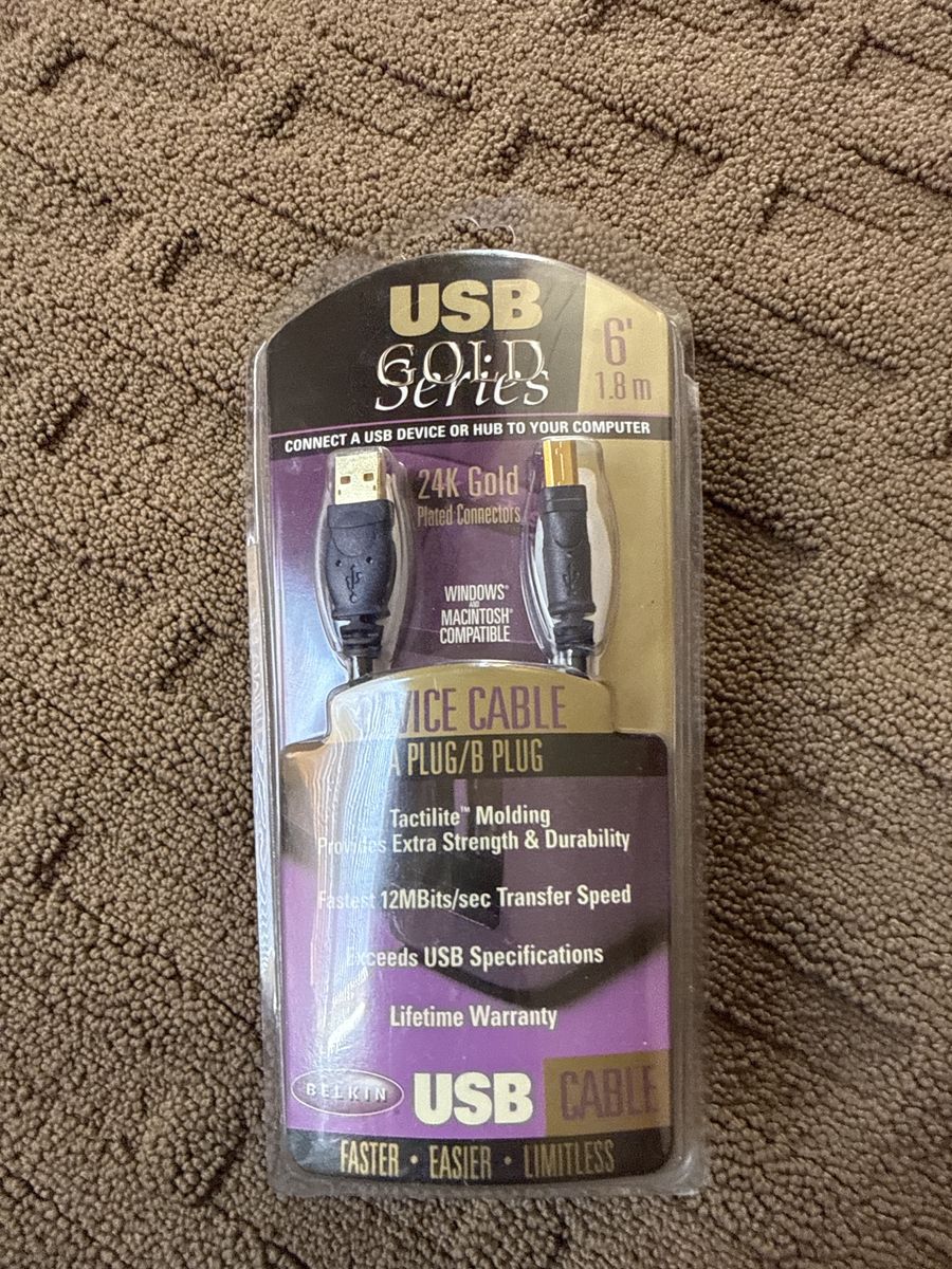 Belkin USB Gold Series A/B Plug Cable, 6ft (1.8m), 24K Gold Plated Connectors, Lifetime Warranty