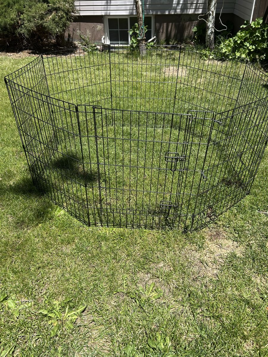 Large Black Metal Outdoor Pet Playpen/Exercise Pen with Door - Secure & Portable Pet Enclosure