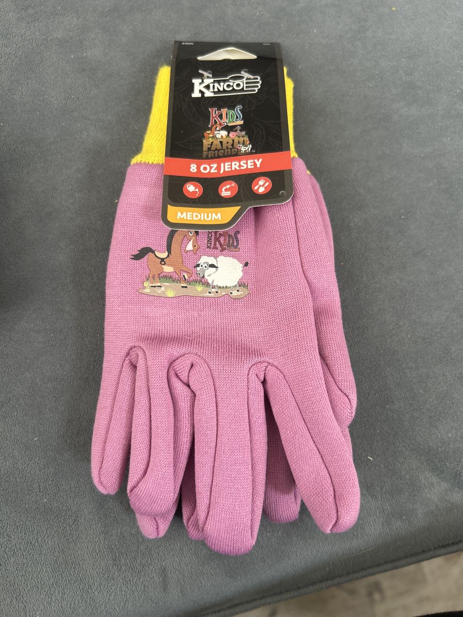 Kinco Kids Farm Friends 8 oz Jersey Gardening Gloves, Size Medium