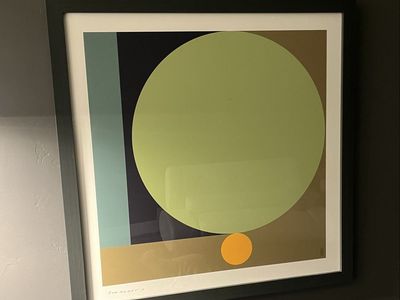 Abstract Geometric Wall Art with Circles and Squares in Black Frame 34x34