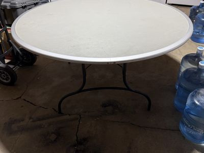 Large Round Folding Table, Light Gray Top, Metal Legs - Versatile Event Furniture