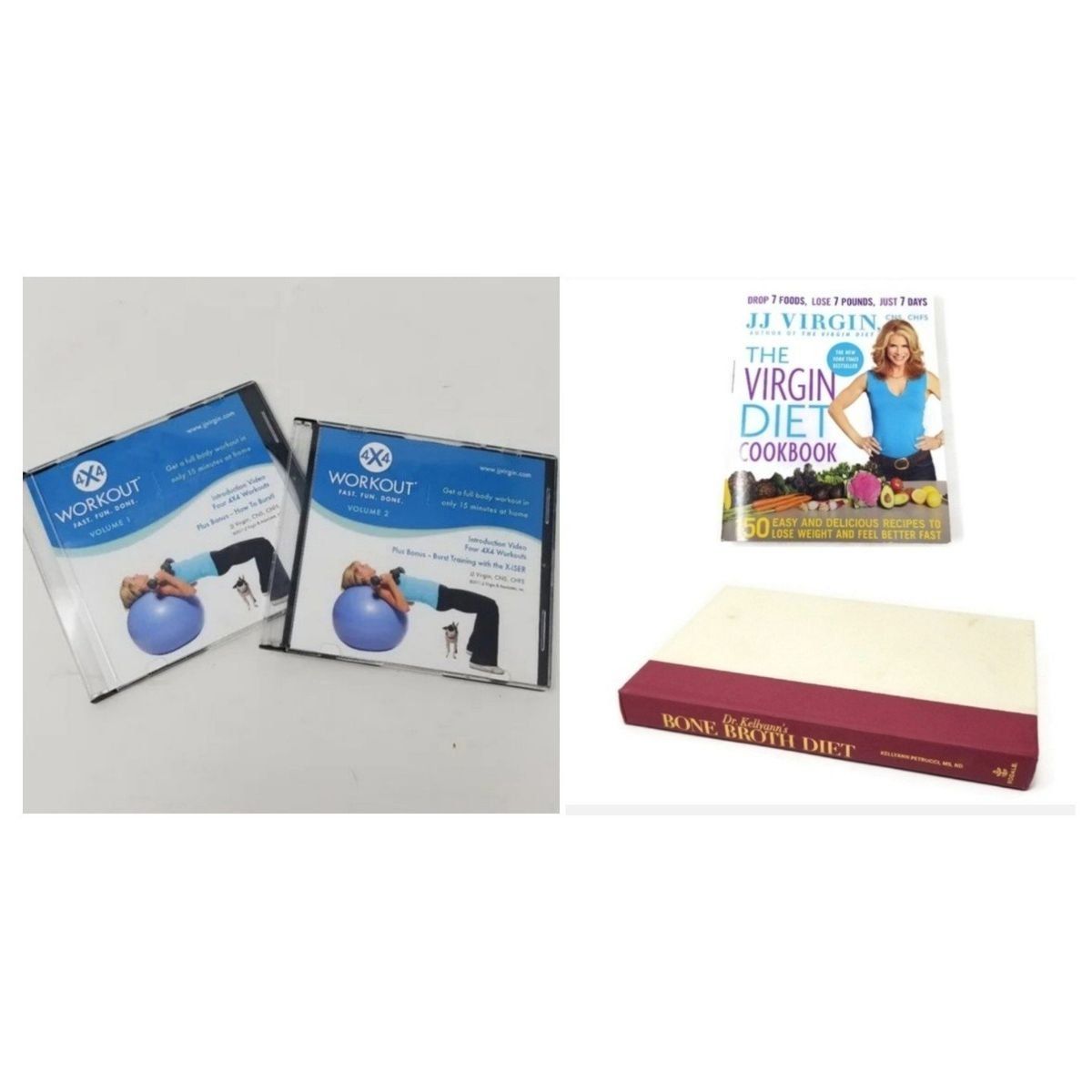 JJ Virgin Cookbook & Bone Broth Diet & Two Workout DVD Bundle