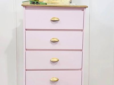 Vintage Modern Inspired Pink 5 Drawer Dresser | Modern Inspired 5 Drawer Chest | Dresser