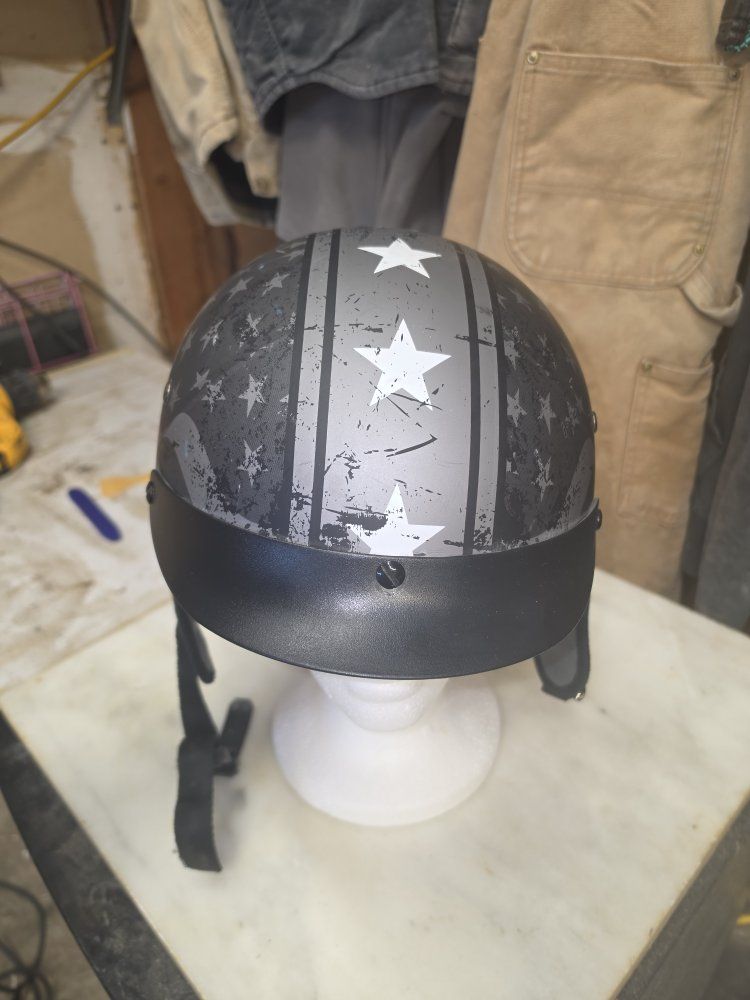 Matte Gray Distressed US Flag Half Motorcycle Helmet with Drop-Down Sun Shield - XL
