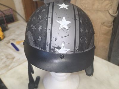 Matte Gray Distressed US Flag Half Motorcycle Helmet with Drop-Down Sun Shield - XL