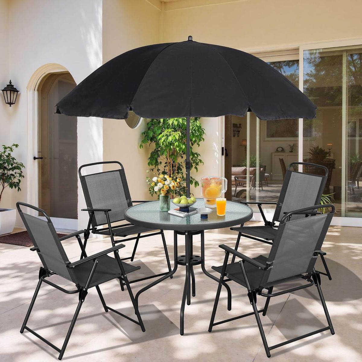Vongrasig 6-Pc Folding Patio Dining Set, Black