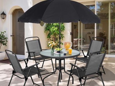 Vongrasig 6-Pc Folding Patio Dining Set, Black