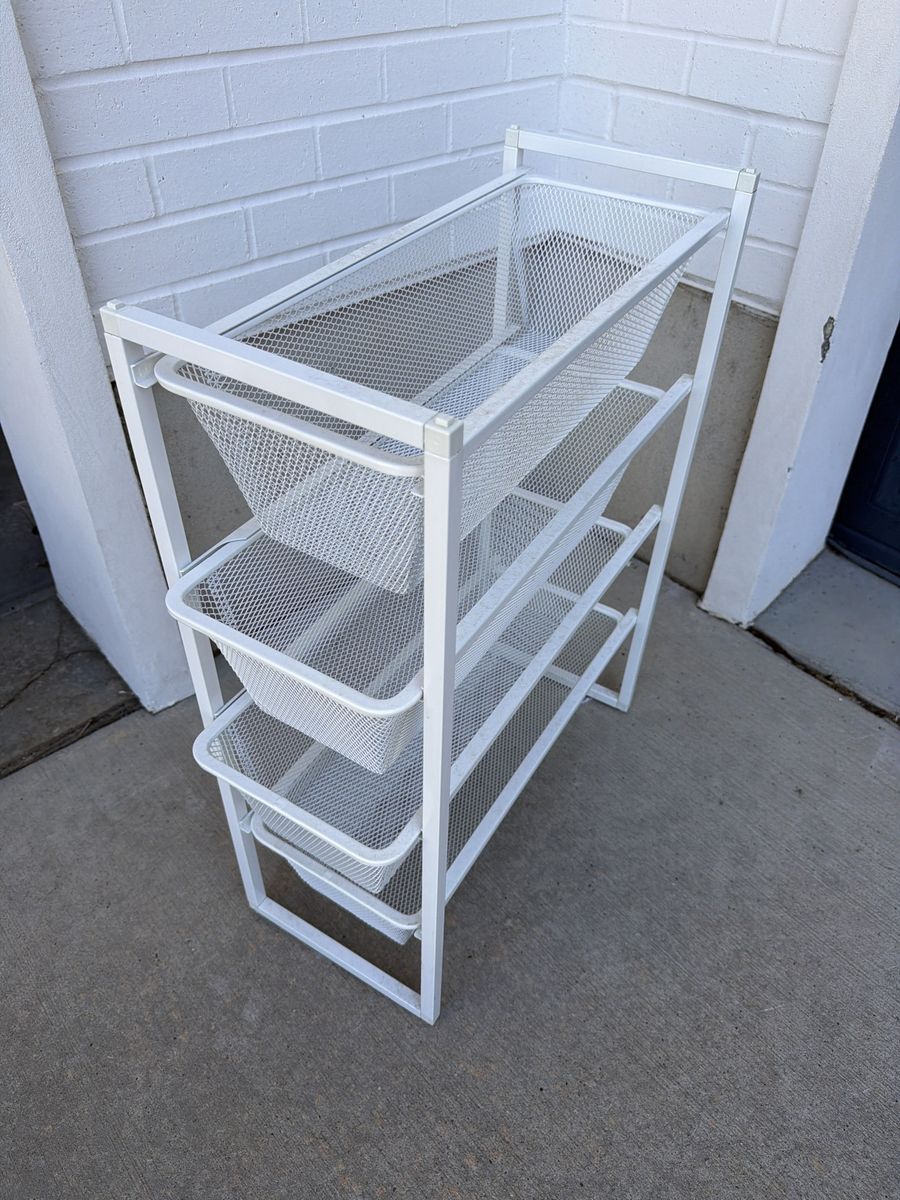 White Metal Mesh 4-Tier Rolling Storage Cart Organizer