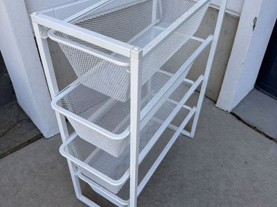 White Metal Mesh 4-Tier Rolling Storage Cart Organizer