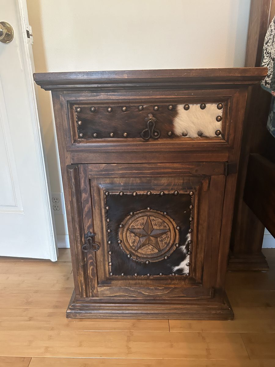Handcrafted Texas Nightstand | Solid Wood | Genuine Cowhide | Luxury-Premium Quality