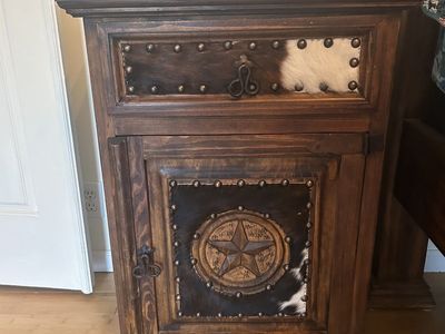 Handcrafted Texas Nightstand | Solid Wood | Genuine Cowhide | Luxury-Premium Quality