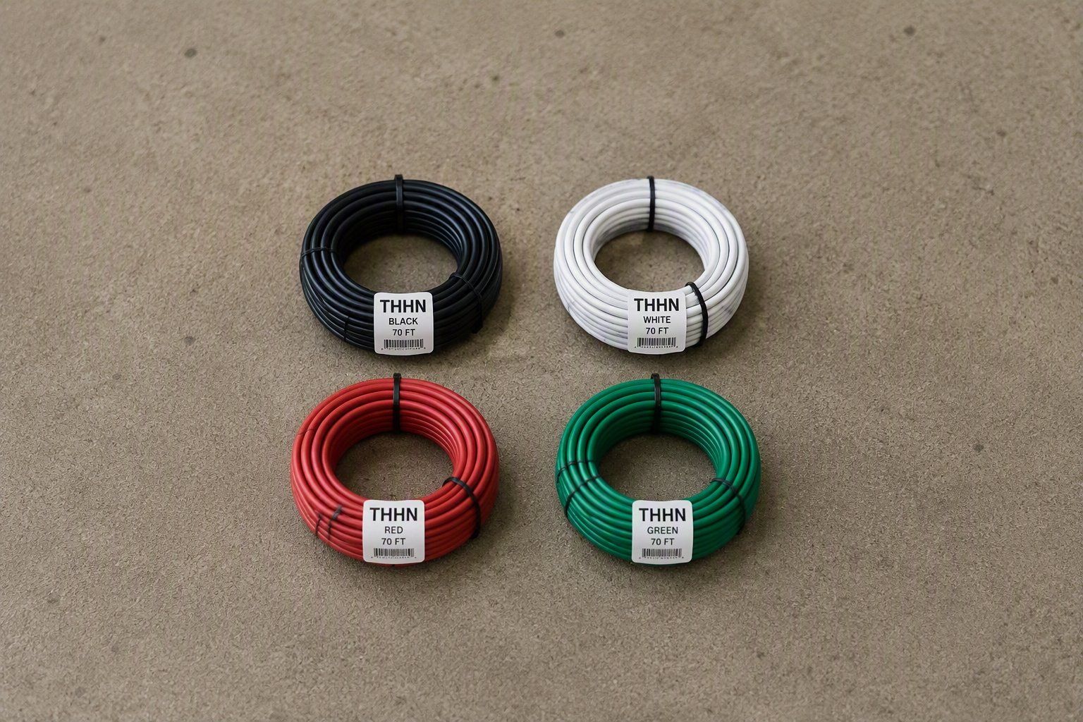 THHN Wire Bundles - Black, White, Red, Green (70 FT Each)
